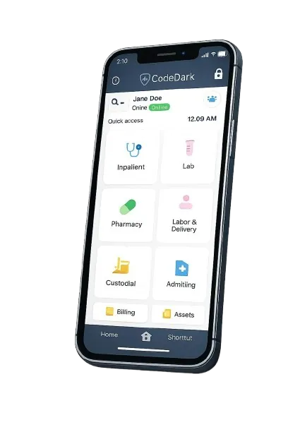 CodeDark Health mobile application interface